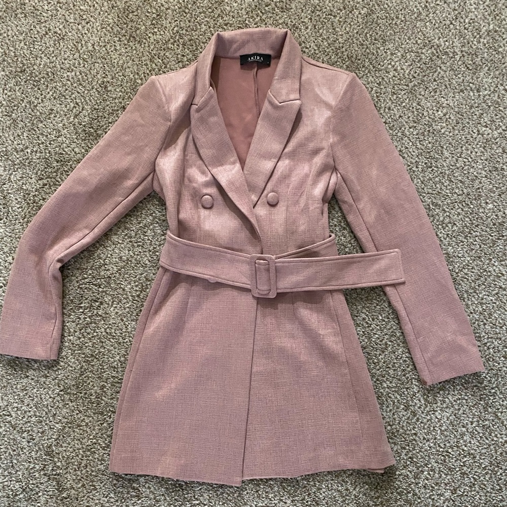 AKIRA Dusty Rose Double-Breasted Belted Blazer